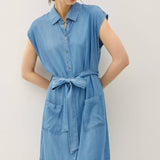 Be Cool - MINI DENIM LOOK TENCEL BUTTON UP DRESS WITH POCKETS
