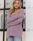 ADORA Oversized High-Low Side Slit V-Neck Sweater