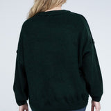 Oversized Raw Seam Melange Sweater, Zenana (Plus size only)