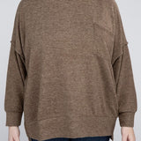 Brushed Melange Drop Shoulder Sweater, Various Colors, Zenana (Plus only)