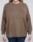 Brushed Melange Drop Shoulder Sweater, Various Colors, Zenana (Plus only)