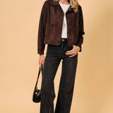 Sunday Edition by LE LIS - Shirt Collar Cropped Faux Suede Button Down Jacket