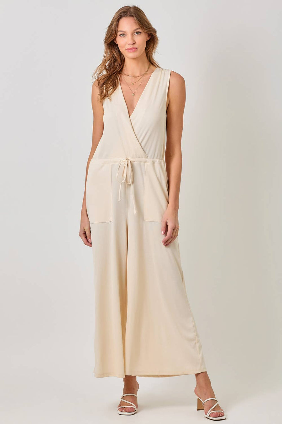 Mystree - Modal Ribbed Surplice Neck Jumpsuit