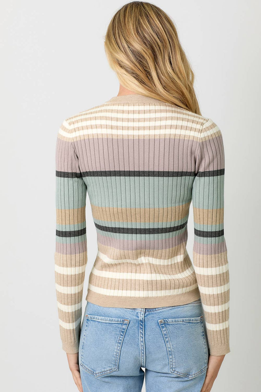 Mystree Color Block Striped Sweater Top