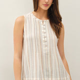 Be Cool - STRIPED GAUZE WOVEN TANK TOP