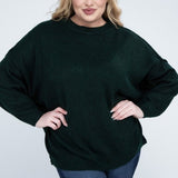 Oversized Raw Seam Melange Sweater, Zenana (Plus size only)