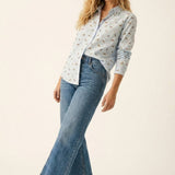 Q2 Light Blue Button-Down Shirt with Dog Print