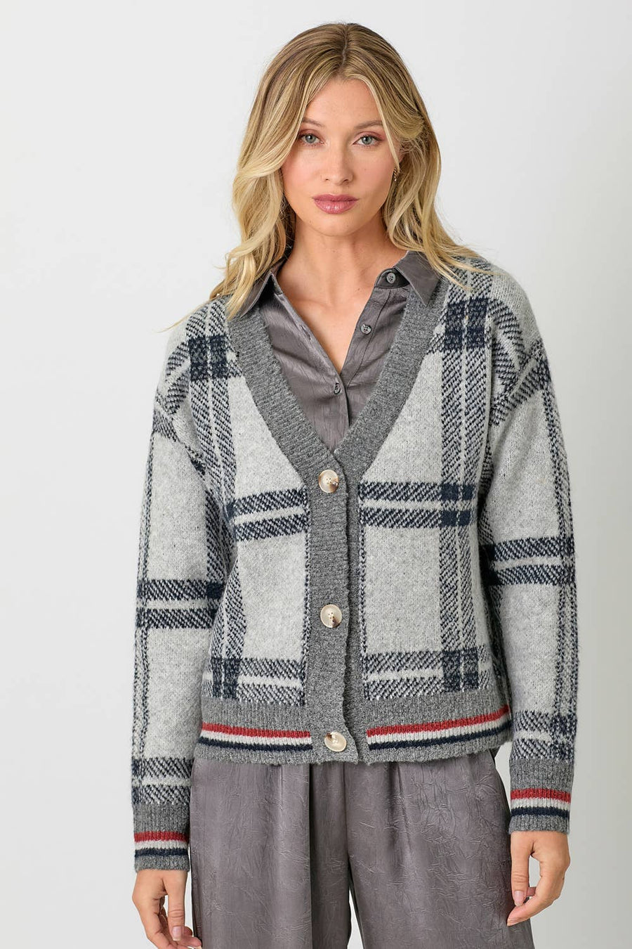 Mystree Plaid Sweater Cardigan