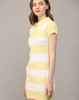 FATE - STRIPE POLO COLLAR SHORT SLV SWEATER DRESS