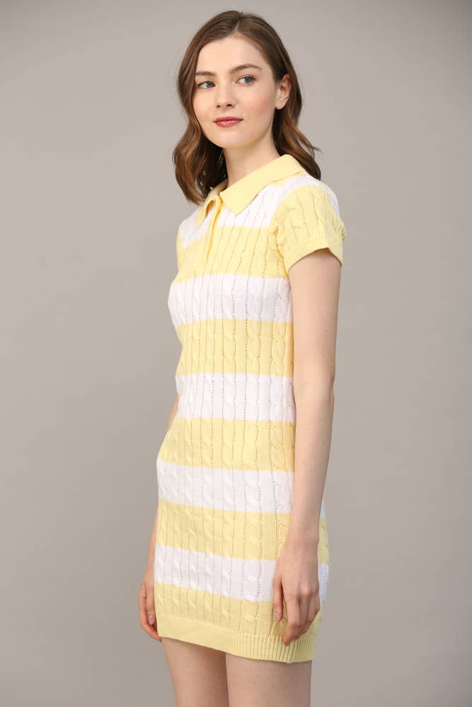 FATE - STRIPE POLO COLLAR SHORT SLV SWEATER DRESS