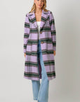 Mystree Fuzzy Plaid Long Coat