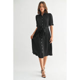 FUN2FUN - SATIN PLEATS DETAIL TIE WAIST SHIRT DRESS