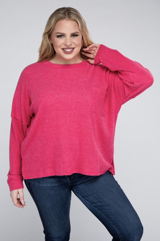 Ribbed Brushed Melange Sweater, Various Colors, Zenana