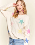 ADORA Stars Pattern Round Neck Drop Shoulder Sweater