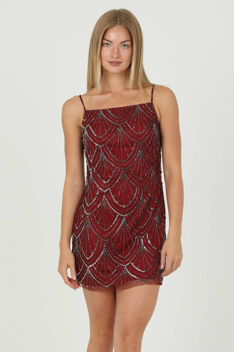 ANGIE BEADED SEQUIN SHORT SLIP DRESS