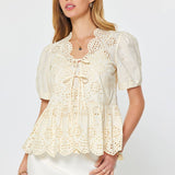 Current Air - Tie Front Eyelet Embroidered Blouse