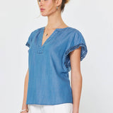 Current Air - Chambray Short Sleeve Blouse