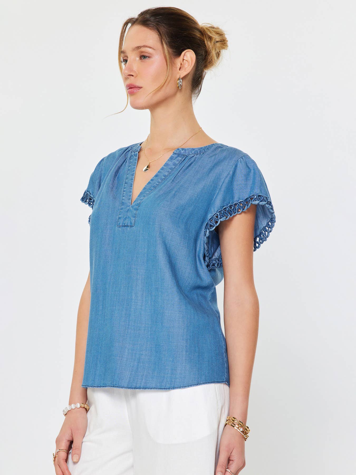 Current Air - Chambray Short Sleeve Blouse