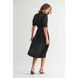 FUN2FUN - SATIN PLEATS DETAIL TIE WAIST SHIRT DRESS