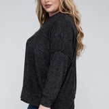 Brushed Melange Drop Shoulder Sweater, Various Colors, Zenana (Plus only)