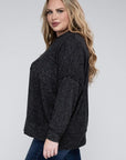 Brushed Melange Drop Shoulder Sweater, Various Colors, Zenana (Plus only)