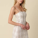 Olivaceous - Lisa Gingham Button Front Mini Linen Dress