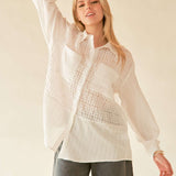 Davi & Dani Crinkled Jacquard Button Down Shirt
