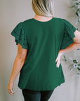 Plus Size Eyelet Round Neck Short Sleeve Blouse