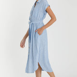 Be Cool - Striped Utility Style Shirt Dress with Waist Tie