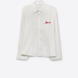 Q2 White Button-Up Shirt with Red Love Embroidery
