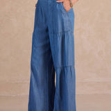 *Pre Order* Current Air - Chambray tiered wide leg pants