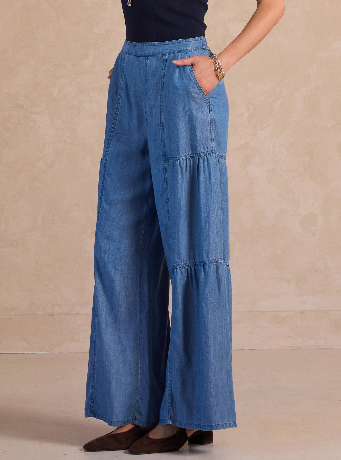 *Pre Order* Current Air - Chambray tiered wide leg pants