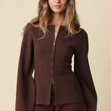 Olivaceous - Sadie Peplum Zip Front Knit Top