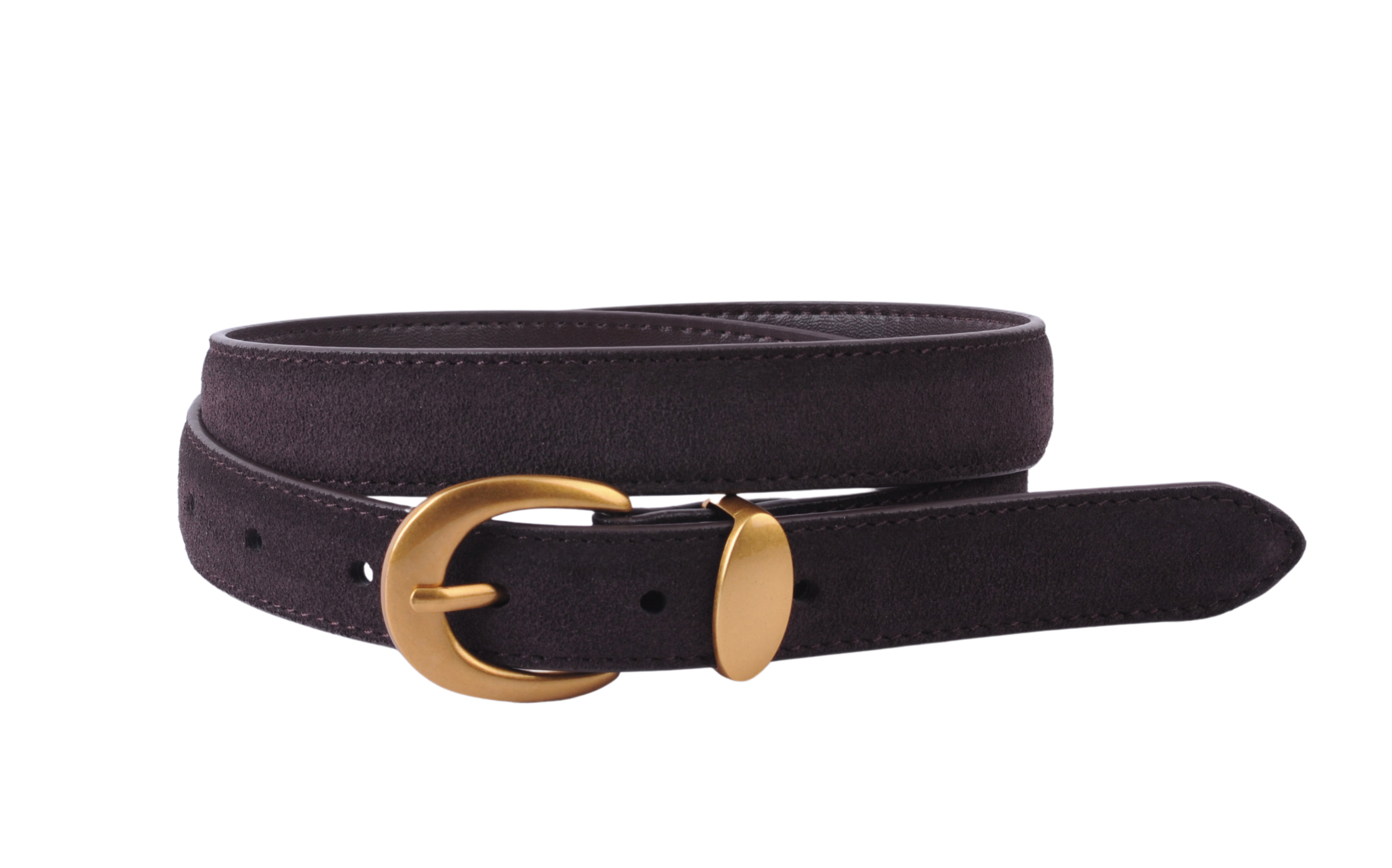 - Suede Belt with Curved Gold Buckle