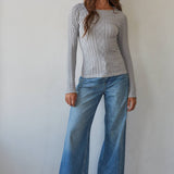 By Together Knit Seamless Round Neck Long Sleeve Jacquard Top