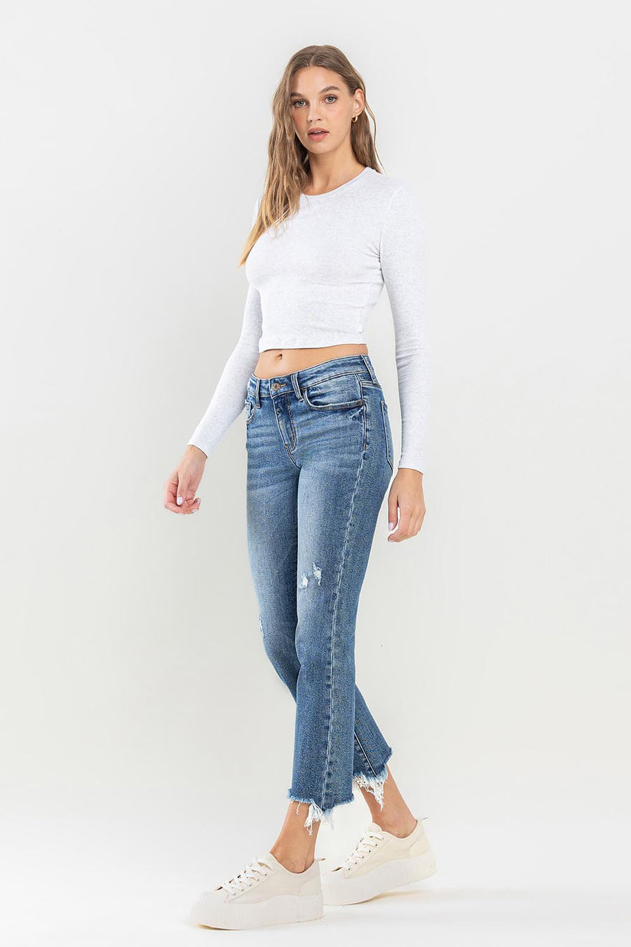 Lovervet Mid Rise Frayed Hem Jeans (online only)