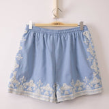 VERY J -Washed Chambray Embroidered Shorts