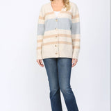 PREORDER: Color Block Stripe V-Neckline Cardigan, FATE