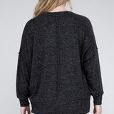 Brushed Melange Drop Shoulder Sweater, Various Colors, Zenana (Plus only)