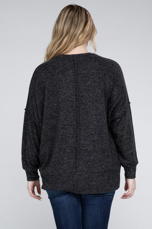 Brushed Melange Drop Shoulder Sweater, Various Colors, Zenana (Plus only)