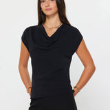 Current Air - Draped Cowl Neck Cap Sleeve Top