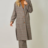 Mystree Houndstooth Plaid Long Coat