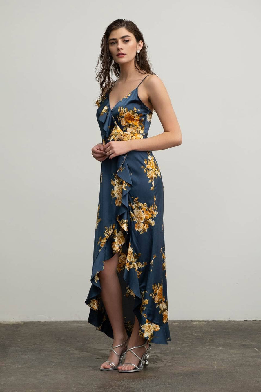 Moon River - FLORAL SLEEVELESS RUFFLE WRAP MAXI DRESS