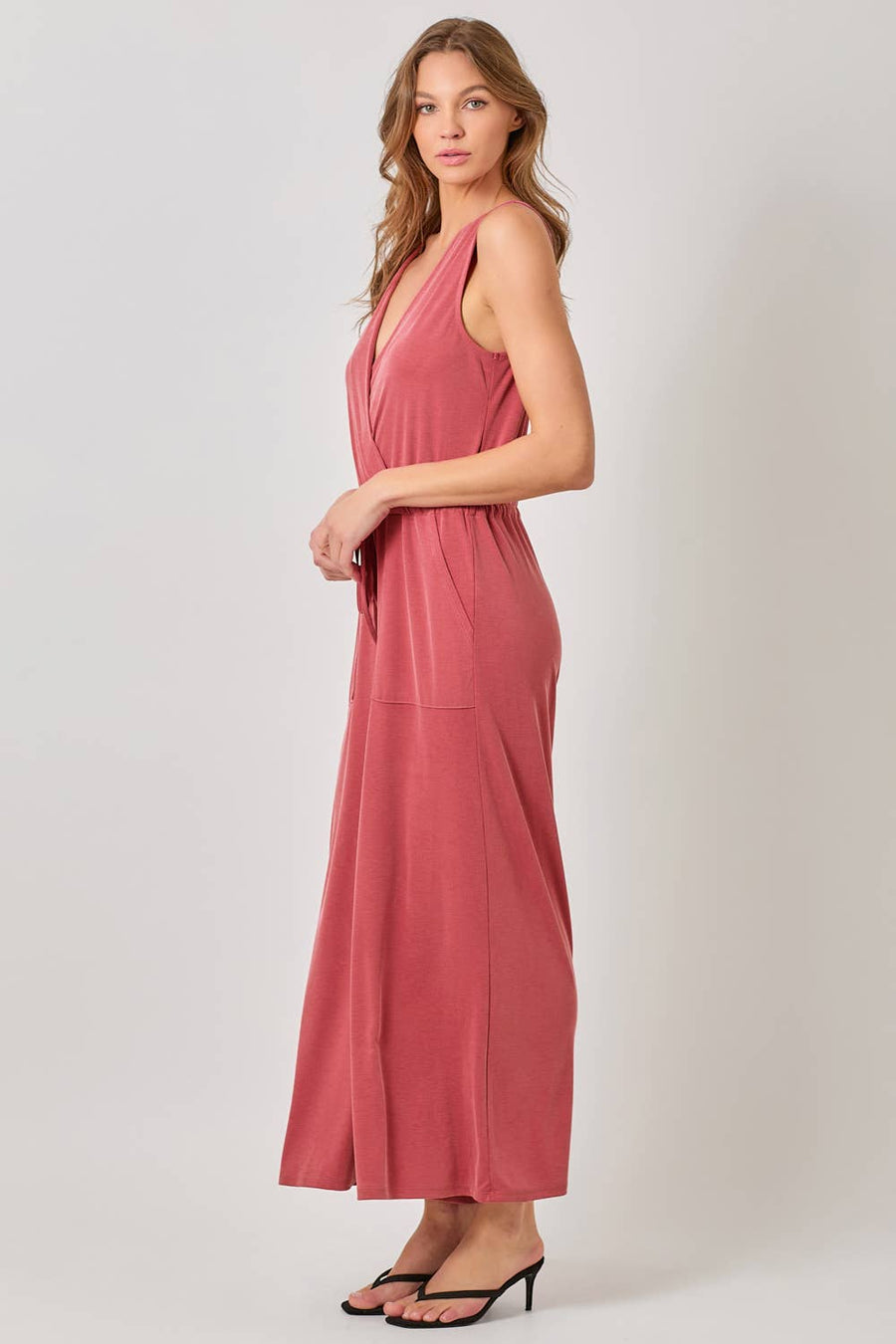 Mystree - Modal Ribbed Surplice Neck Jumpsuit