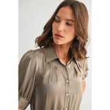 FUN2FUN - SATIN PLEATS DETAIL TIE WAIST SHIRT DRESS