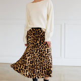 Animal Print Pleated Midi Skirt by LE LIS