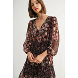 FUN2FUN - MIX FLOWER V NECK MIDI DRESS