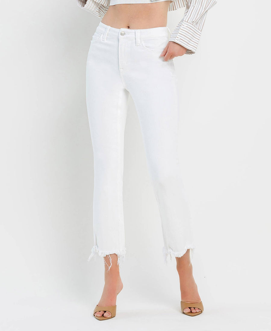 VERVET by FLYING MONKEY - HIGH RISE UNEVEN RAW HEM CROP FLARE JEANS