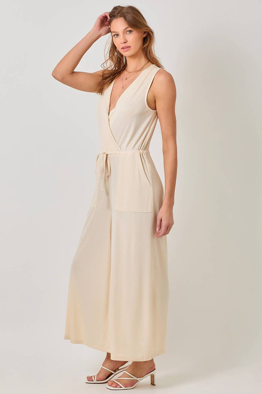 Mystree - Modal Ribbed Surplice Neck Jumpsuit