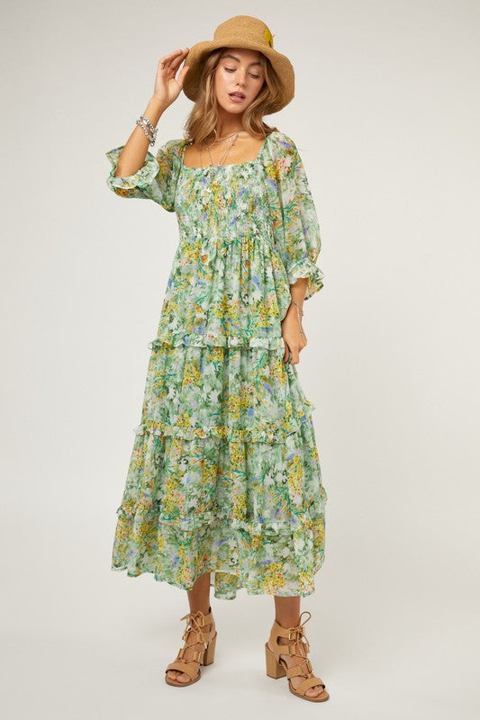 FLORAL CHIFFON MIDI DRESS, Davi & Dani